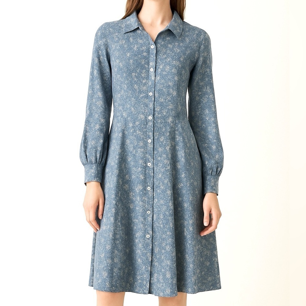 Rue de la Paix Blue Floral Shirt Dress Button Front L/S Collared Cottagecore 8
